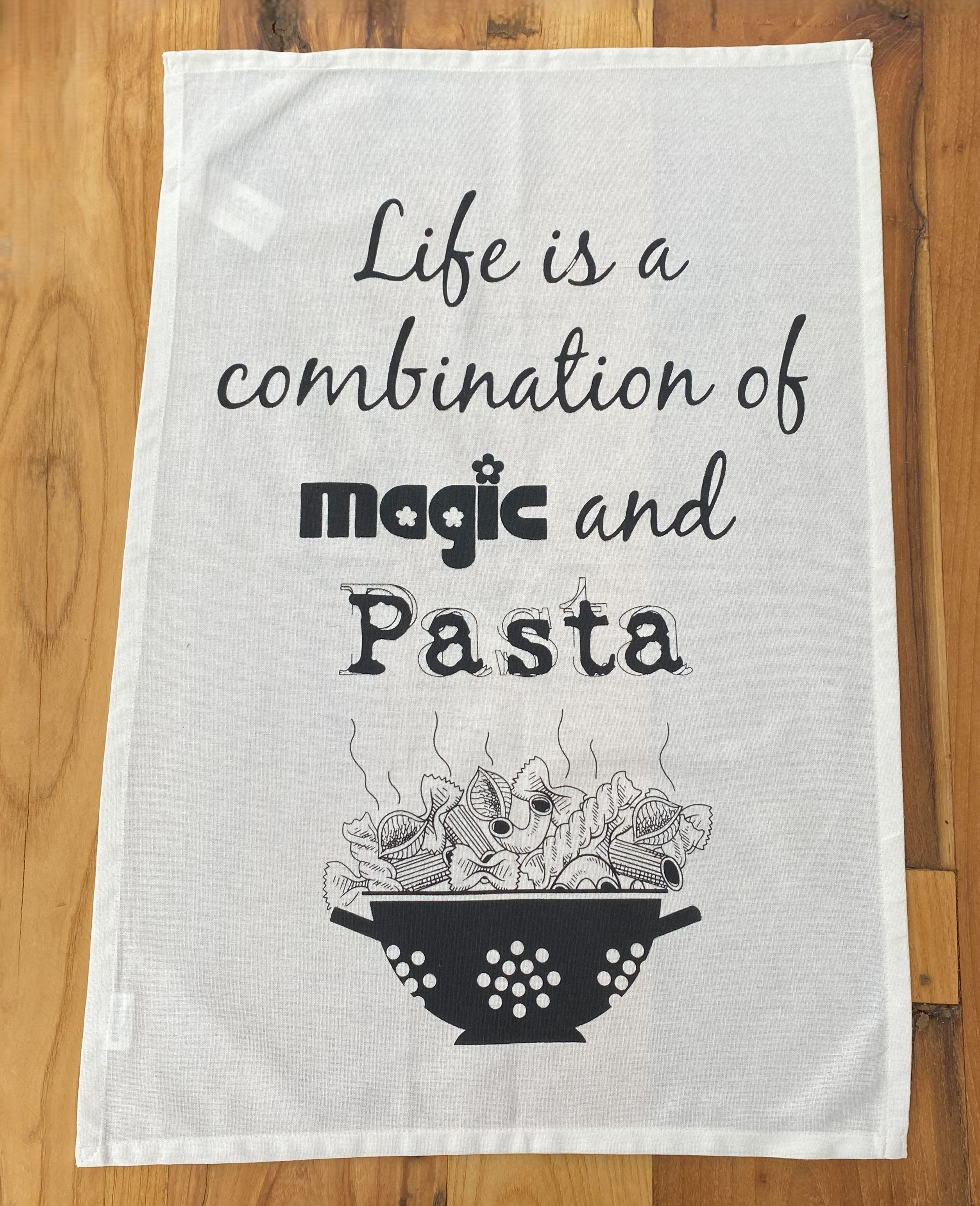 Bavlnená utierka Bavlnená utierka "Life is combination of magic and Pasta"