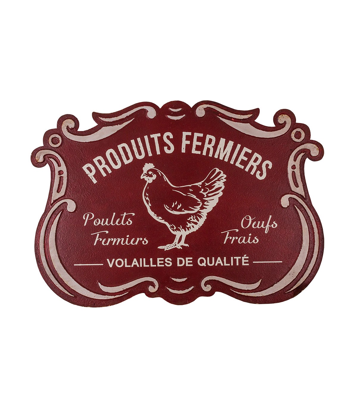 Vintage kovová tabuľka "Produits fermiers"